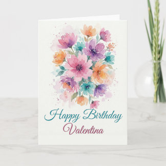 Personalized Watercolor Floral Birthday Card Kaart
