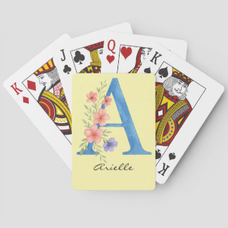 Personalized Watercolor Floral Letter A monogram Pokerkaarten