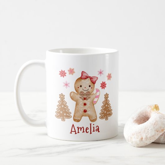 Personalized Watercolor Gingerbread Cookie Koffiemok (Met donut)