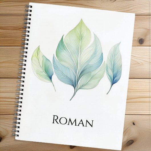 Personalized Watercolor Leaf Spiral Notebook Notitieboek