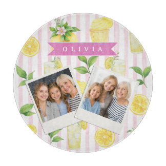 Personalized Watercolor Lemonade Cupcake Stripe Snijplank