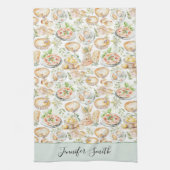 Personalized Watercolor Mediterranean Food Pattern Theedoek (Verticaal)