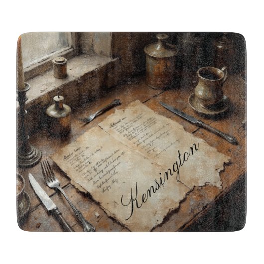 Personalized Watercolor Recipe Glass Cutting Board Snijplank (Voorkant)