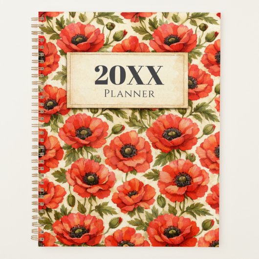 Personalized Watercolor Red poppies Planner (Devant)