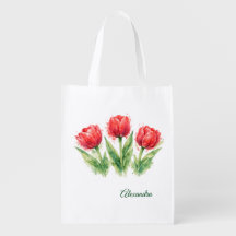 Personalized Watercolor Red Tulips