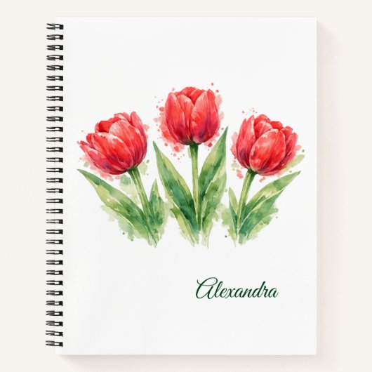 Personalized Watercolor Red Tulips  Notitieboek (Voorkant)