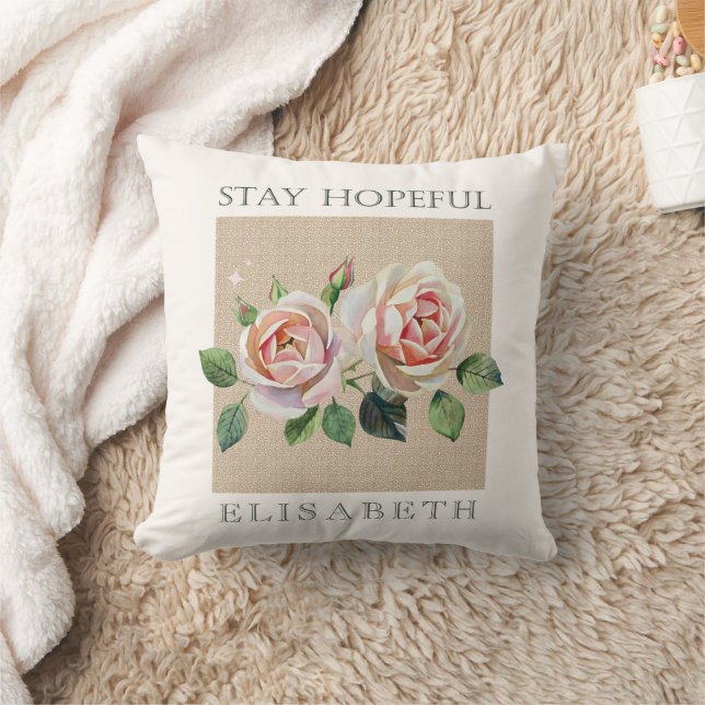 Personalized watercolor roses motivational  kussen (Deken)