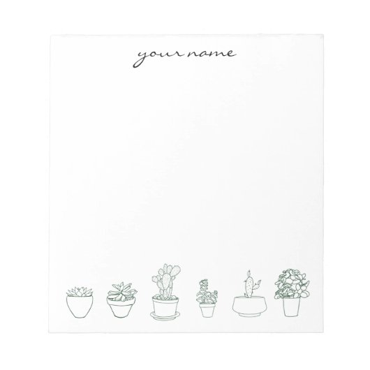 Personalized Watercolor Succulents Boho Notepad Notitieblok (Voorkant)