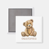 Personalized Watercolor Teddy Bear Name Magnet (Recto/Verso)