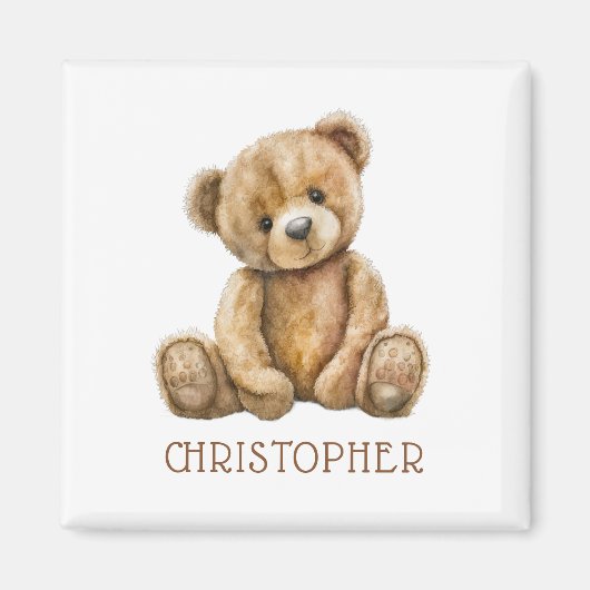 Personalized Watercolor Teddy Bear Name Magnet (Devant)