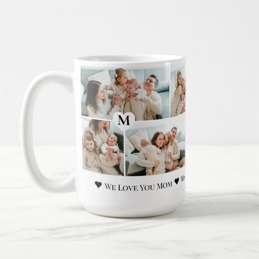 Personalized We Love You Mom Heart Photo Collage Koffiemok (Links)
