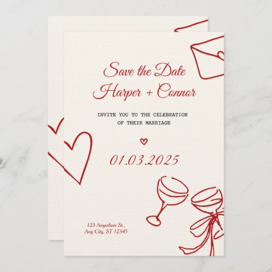 Personalized Wedding Invitation Card – Elegant  (Devant / Derrière)