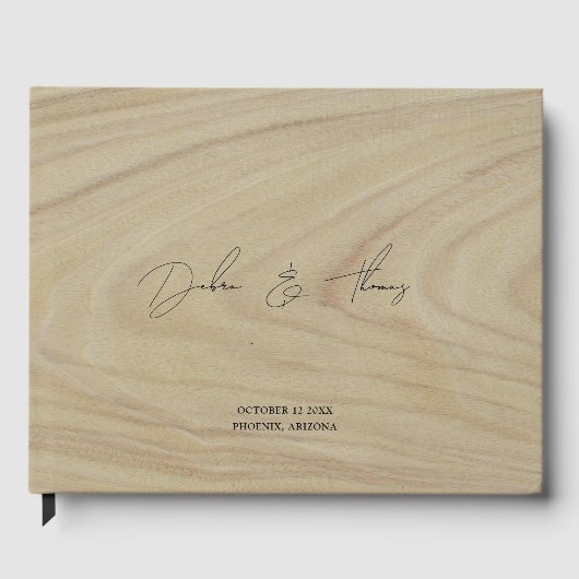 Personalized Wedding Modern Minimalist Faux Wood Gastenboek (Voorkant)