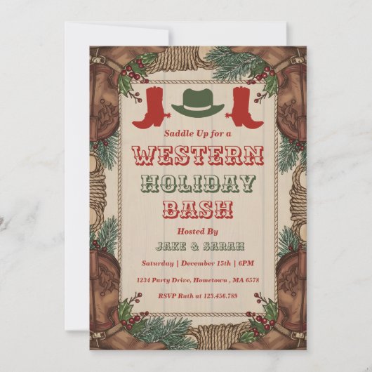 Personalized Western Christmas Holiday Party Kaart (Voorkant)