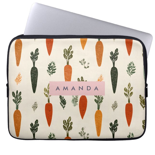 Personalized Whimsical Carrot Patch Rustic Laptop Sleeve (Voorkant)