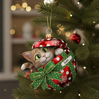 Personalized whimsical cat in ornament fotobeeldje ornament