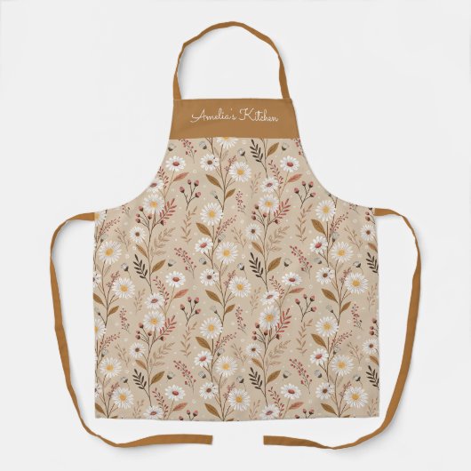 Personalized Whimsical Daisy Pattern Brown Beige Schort (Voorkant)