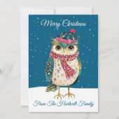 Personalized Whimsical Folk Art Style Owl Feestdagenkaart (Voorkant)