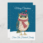 Personalized Whimsical Folk Art Style Owl Feestdagenkaart (Voorkant / Achterkant)