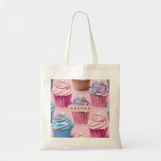 Personalized Whimsical Pastel Cupcake Dreams Tote Bag (Voorkant)