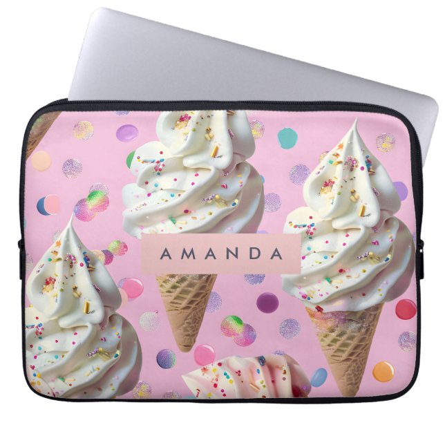 Personalized  Whimsical Pastel Ice Cream Dream  Laptop Sleeve (Voorkant)