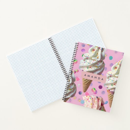 Personalized Whimsical Pastel Ice Cream Dream Notitieboek (Binnen)
