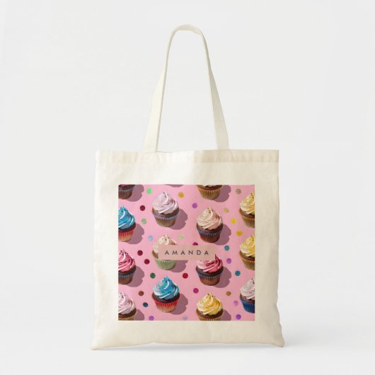Personalized Whimsical Rainbow Cupcake Confetti Tote Bag (Voorkant)