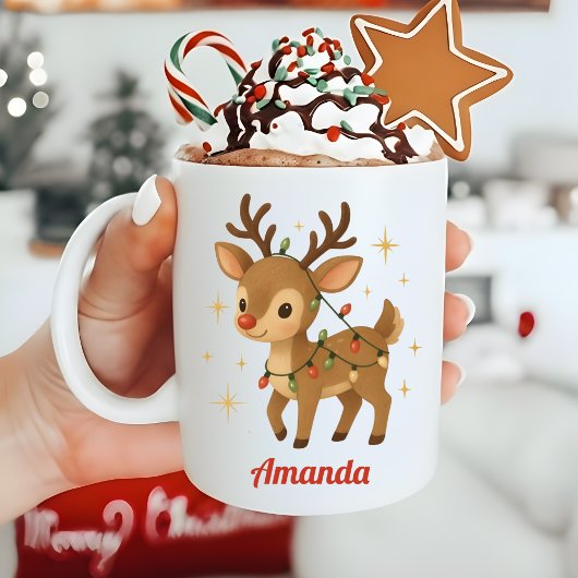 Personalized Whimsical Reindeer Christmas Mug