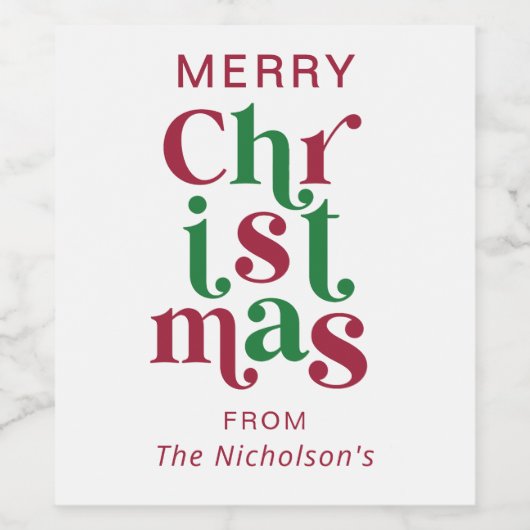 Personalized Whimsical Retro Merry Christmas Wijn Etiket (Enkel label)