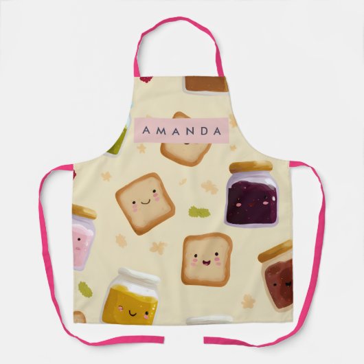 Personalized Whimsical Toast & Jam Pattern Apron Schort (Voorkant)