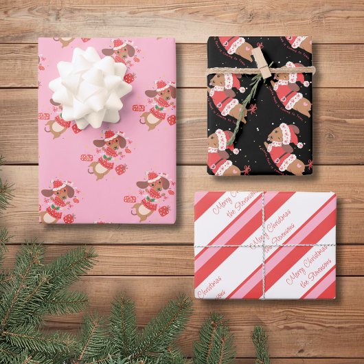 Personalized Whimsical Wiener Dog Holiday Inpakpapier Vel