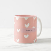 Personalized White Heart Pattern on Blush  Tweekleurige Koffiemok (Voorkant rechts)