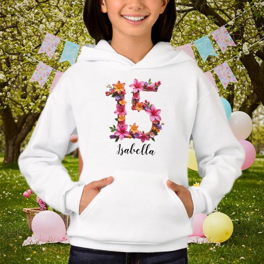 Personalized White Hoodie with Floral Print