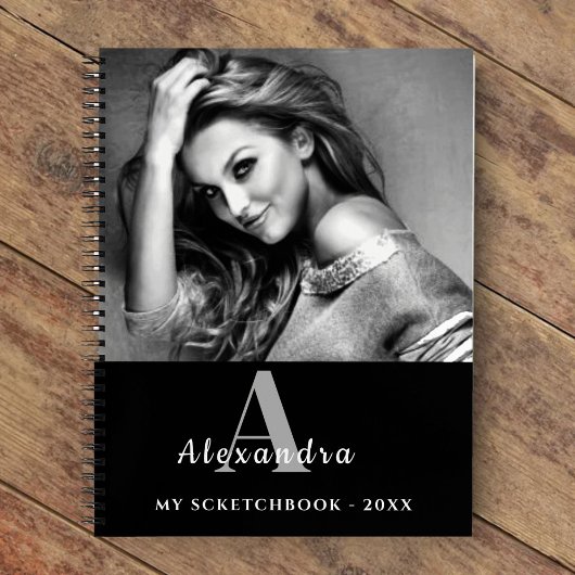 Personalized White Monogram Photo Sketchbook Notitieboek