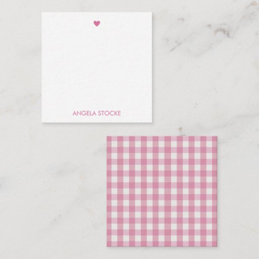 Personalized White Pink Gingham Notitiekaartje (Voorkant / Achterkant)