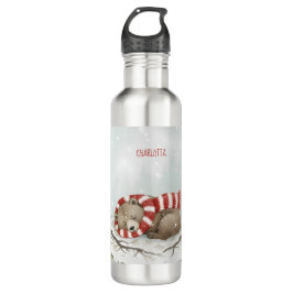 Personalized Winter Bear Water Bottle Waterfles