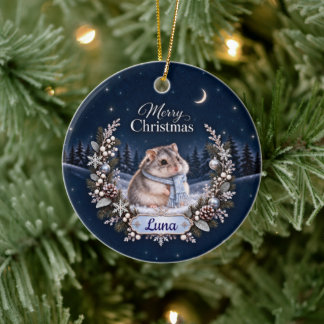 Personalized Winter Night Christmas Hamster Orname Keramisch Ornament