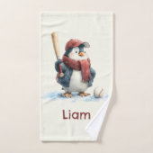 Personalized Winter Penguin Baseball Kid (Serviette à main)
