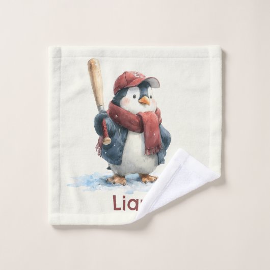 Personalized Winter Penguin Baseball Kid (Gant de toilette)