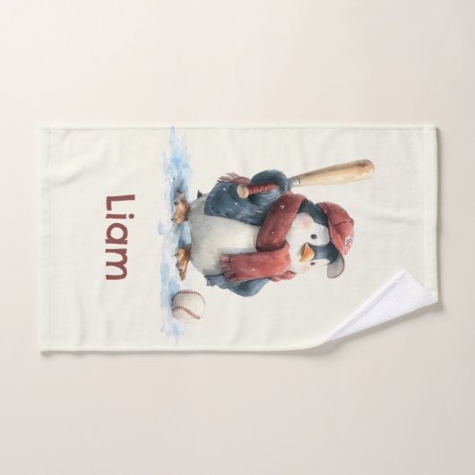 Personalized Winter Penguin Baseball Kid (Serviette à main)
