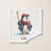 Personalized Winter Penguin Baseball Kid Bad Handdoek (Wasdoekje)