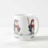 Personalized Winter Penguin Baseball Kid Koffiemok (Voorkant rechts)