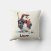 Personalized Winter Penguin Baseball Kid Kussen (Achterkant)