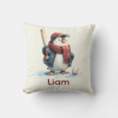 Personalized Winter Penguin Baseball Kid Kussen (Voorkant)