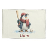 Personalized Winter Penguin Baseball Kid Kussensloop (Achterkant)
