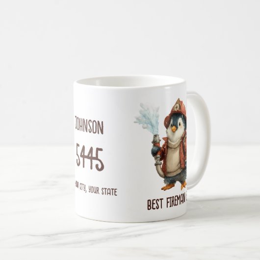 Personalized Winter Penguin Firefighter Gift Mug (Devant droit)