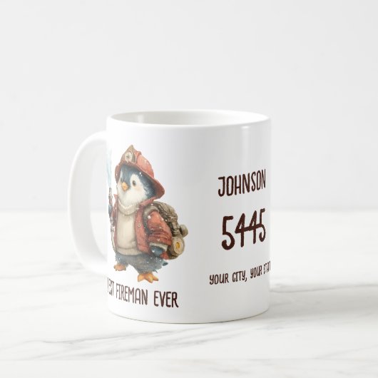 Personalized Winter Penguin Firefighter Gift Mug (Devant gauche)