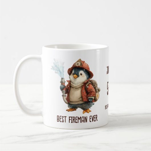 Personalized Winter Penguin Firefighter Gift Mug (Gauche)
