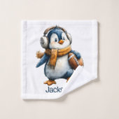 Personalized Winter Penguin Football Kid (Gant de toilette)
