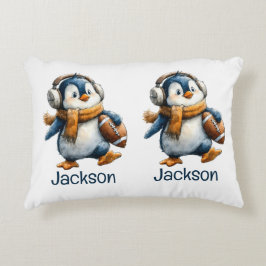 Personalized Winter Penguin Football Kid Accent Kussen